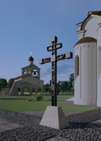Поклонный крест на месте строительства храма в честь Новомучеников и Исповедников Российских