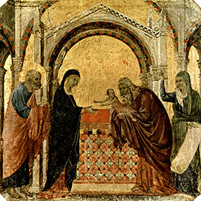 Дуччо. «Сретение». «Маэста», фрагмент, 1308 - 1311. Музей Опера-дель-Дуомо, Сиена